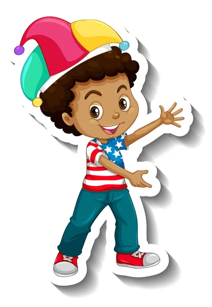 Sticker American Boy Wearing Jester Hat Illustration — Vettoriale Stock