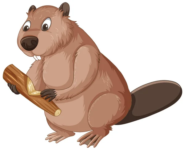 Beaver Holding Wood Stick Illustration — Stock vektor