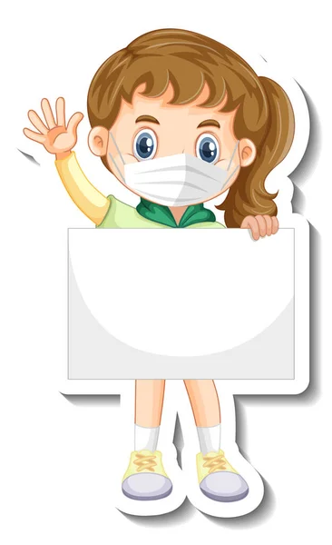 Sticker Girl Holding Empty Board Cartoon Style Illustration — 图库矢量图片