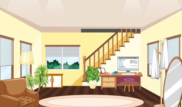 Living room scene with workspace illustration