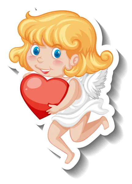 Cupid Girl Holding Heart Cartoon Style Illustration — Wektor stockowy