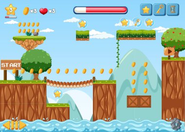 Bir oyun şablonu doğa sahne illüstrasyonu