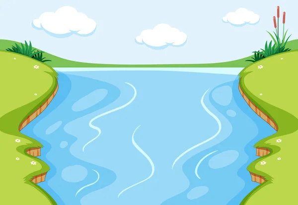 Río Vacío Con Ilustración Escena Del Prado — Vector de stock