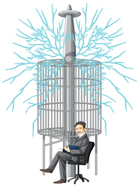 Nikola Tesla Stripfiguur Witte Achtergrond Illustratie — Stockvector