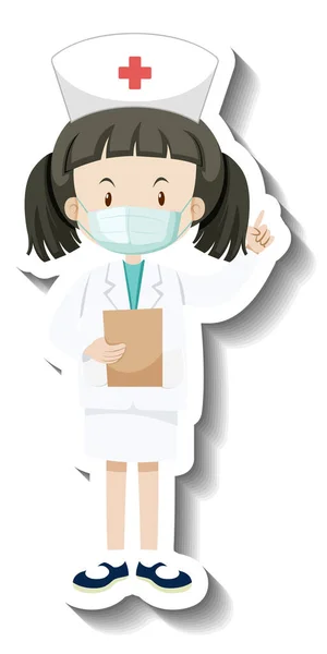 Uma Enfermeira Menina Usando Máscara Desenho Animado Personagem Ilustração —  Vetores de Stock