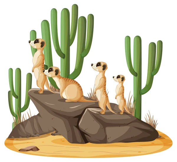 Cena Natureza Isolada Com Ilustração Família Meerkat —  Vetores de Stock