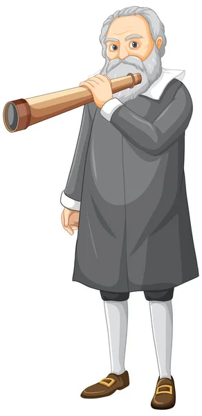 Galileo Galilei Zeichentrickfigur Auf Weißem Hintergrund — Stockvektor