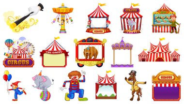 Sirk karakterleri ve lunapark elemanları çizimi