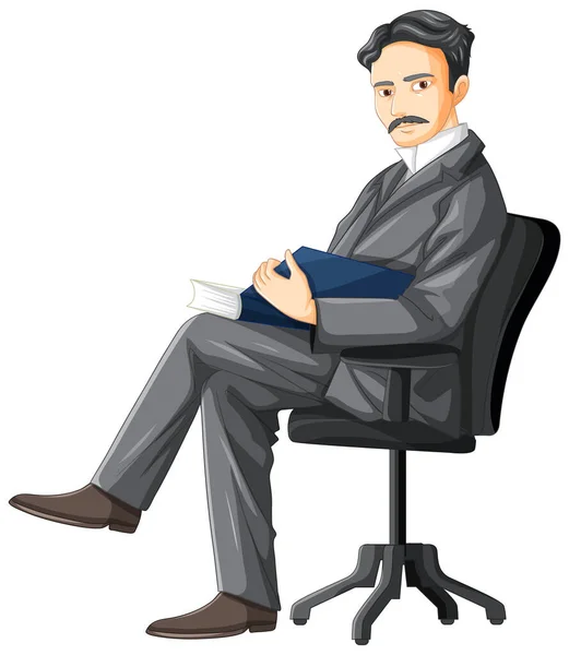 Nikola Tesla Cartoon Character White Background Illustration — Stock Vector