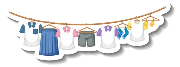 Vêtements Suspendus Sur Illustration Corde Linge — Image vectorielle