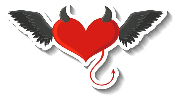 Coração Vermelho Com Asas Malignas Desenho Animado Ilustração Estilo — Vetor de Stock