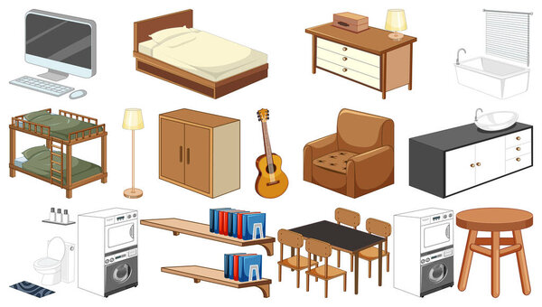 Набор иллюстраций интерьера и интерьера