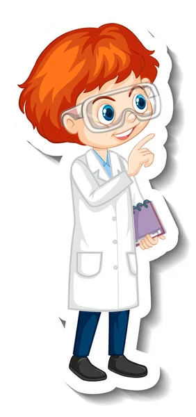 Scientist Boy Cartoon Character Sticker Illustration — Stock Vector