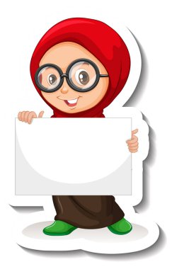 Arap Müslüman kız elinde boş afiş illüstrasyonları tutuyor
