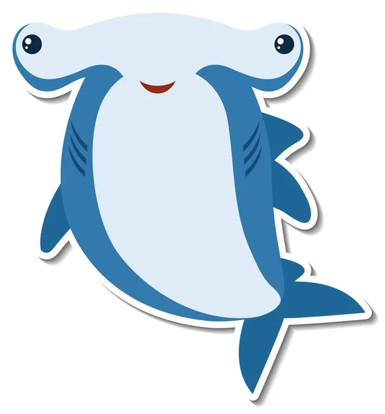 Chubby Hammerhead Shark Sea Animal Cartoon Sticker Illustration — Stock Vector
