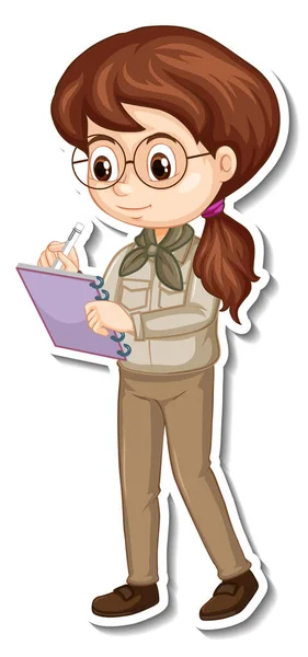 Mädchen Safari Outfit Cartoon Figur Aufkleber Illustration — Stockvektor