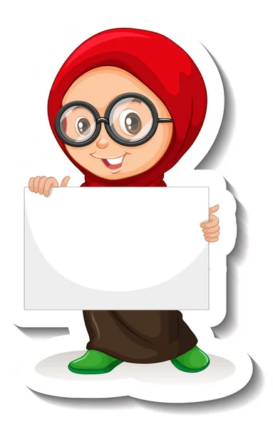 Arabiska Muslimska Flicka Håller Tom Banner Illustration — Stock vektor