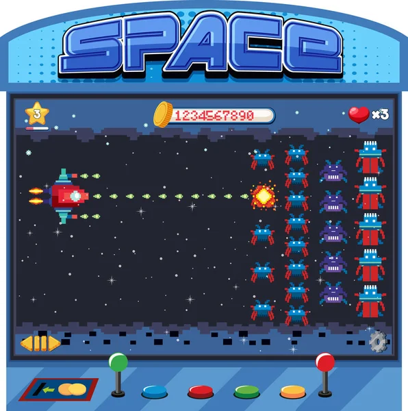 Retro Arcade Pixel Espacio Juego Interfaz Ilustración — Archivo Imágenes Vectoriales