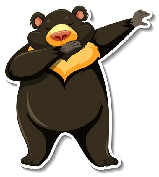 Asiático Negro Oso Dabbing Animal Dibujos Animados Sticker Ilustración — Archivo Imágenes Vectoriales