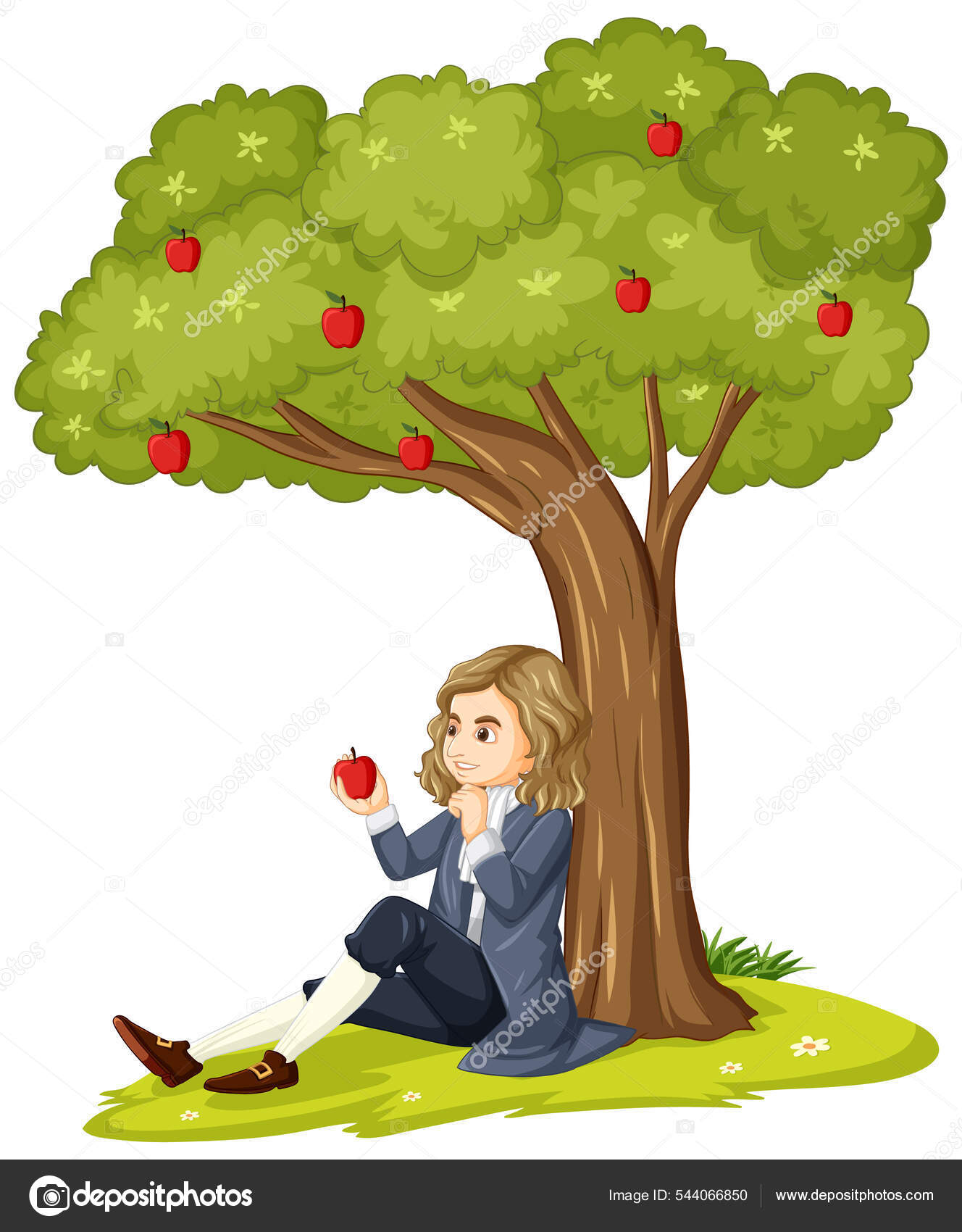 Sir Isaac Newton Sentando Ilustración Del Manzano Vector de stock  #544066850 de ©blueringmedia, image size:1328x1700