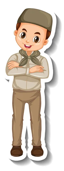 Muslim Boy Safari Outfit Cartoon Character Sticker Illustration — Stock Vector