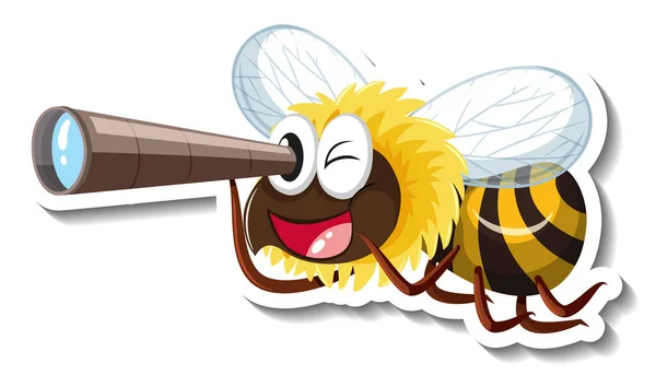 Bee Holding Telescope Cartoon Character Illustration — Stock Vector