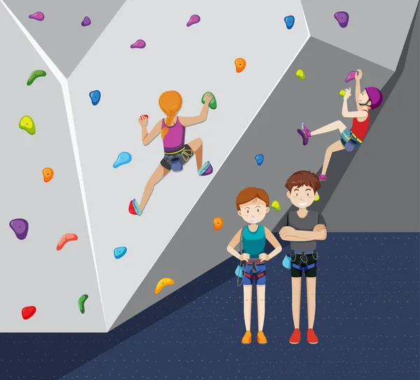 Menschen Beim Indoor Klettern Der Sporthalle Illustration — Stockvektor
