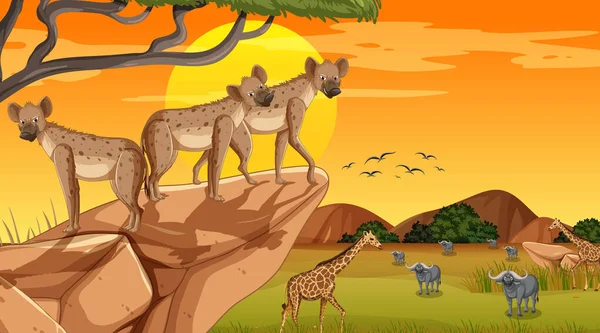 Wild Animals Savanna Forest Illustration — Stock Vector