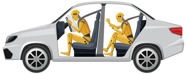 Crash Test Mannequin Dans Une Voiture Airbag Illustration — Image vectorielle