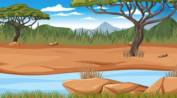 Paisaje Forestal Sabana Con Ilustración Fluvial — Archivo Imágenes Vectoriales