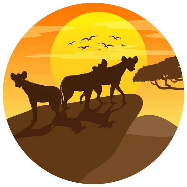 Hyena Silhouette Savanna Forest Illustration — Stock Vector