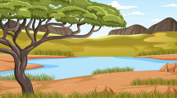 Empty Savanna Forest Landscape Illustration — Stock Vector