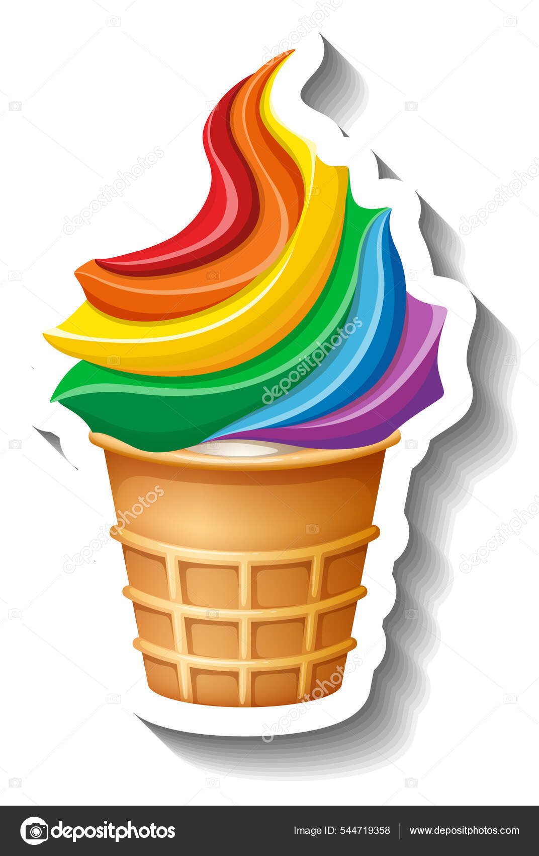 漫画スタイルのイラストで隔離された虹のアイスクリームコーン ストックベクター ©blueringmedia 544719358, image size:1072x1700