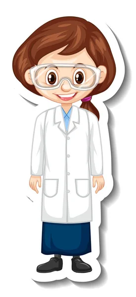 Wissenschaftlerin Mädchen Cartoon Figur Aufkleber Illustration — Stockvektor