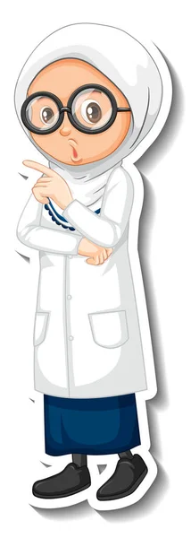 Cientista Muçulmano Menina Desenho Animado Personagem Adesivo Ilustração —  Vetores de Stock
