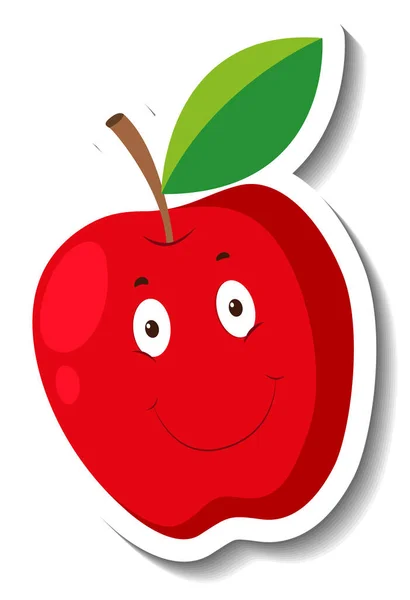 Roter Apfel Mit Smiley Gesicht Cartoon Stil — Stockvektor