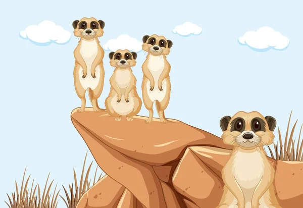 Desert Background Group Meerkats Illustration — Stock Vector