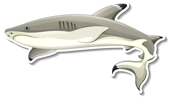 Shark Cartoon Sticker Witte Achtergrond Illustratie — Stockvector