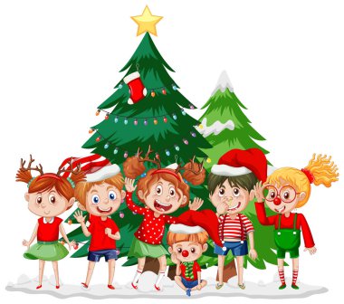 Çocuklarla ve Noel ağaçlarıyla Noel mevsimi