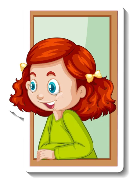 Een Meisje Kijken Uit Raam Cartoon Karakter Illustratie — Stockvector