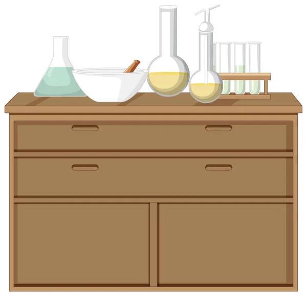 Chemie Ausrüstung Auf Dem Schreibtisch — Stockvektor