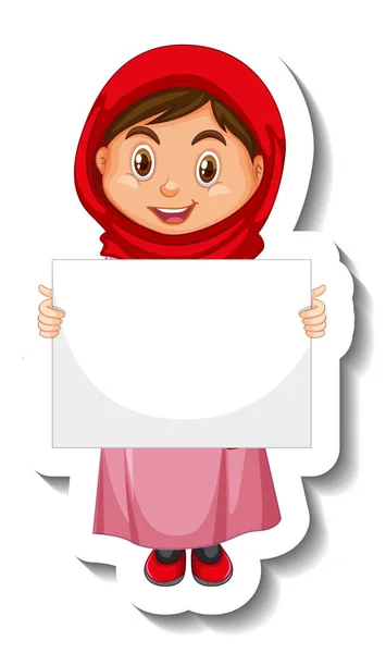 Arab Muszlim Lány Kezében Üres Banner Illusztráció — Stock Vector