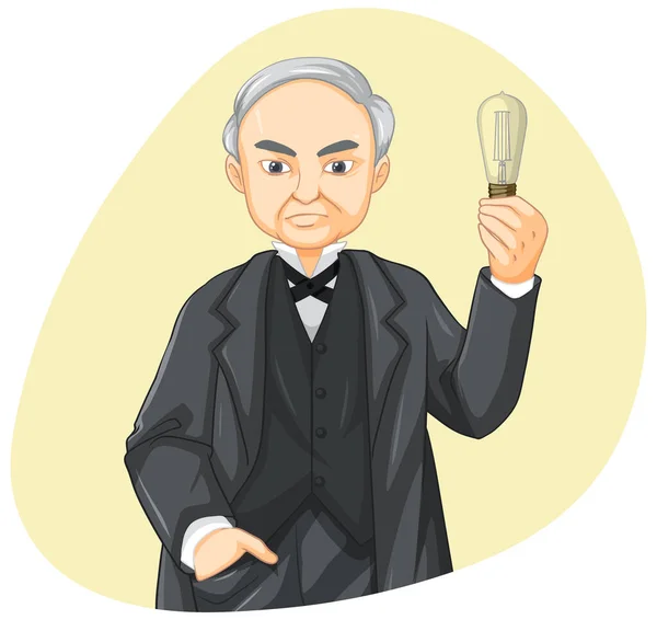 Thomas Edison Kezében Villanykörte Illusztráció — Stock Vector