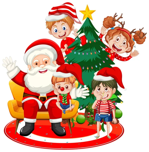 Temporada Navidad Con Niños Ilustración Santa Claus — Vector de stock