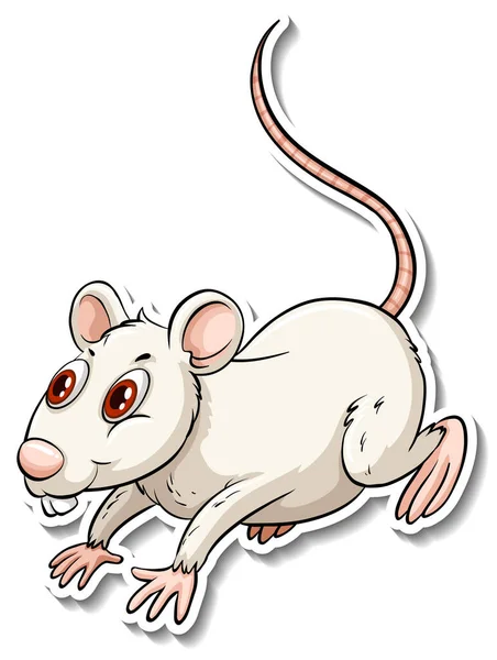 Animal Rato Branco Desenho Animado Etiqueta Ilustração — Vetor de Stock