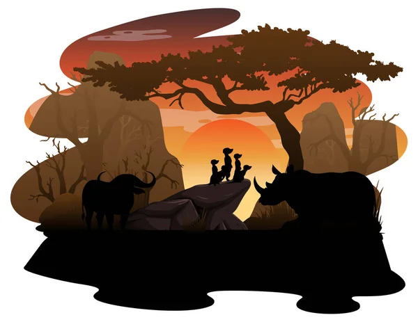 Isolierte Silhouette Savannenwald Illustration — Stockvektor