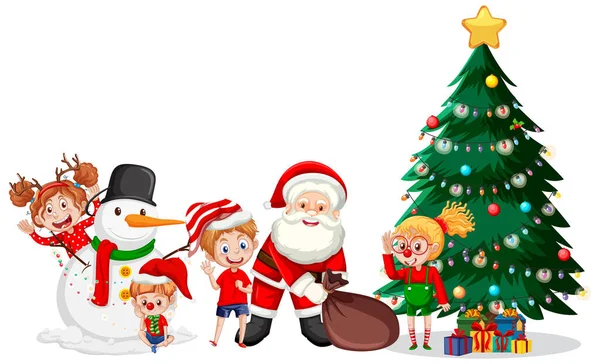 サンタクロースとクリスマスイラストを祝う子供たち — ストックベクタ