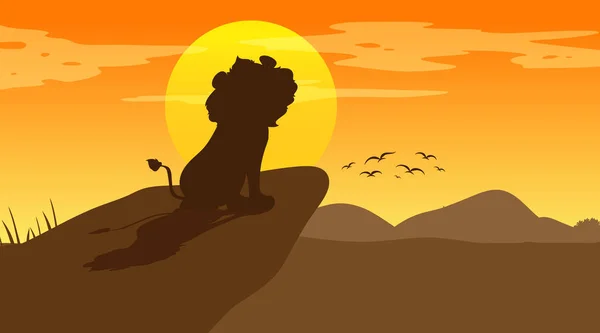 Silhouette Lion Illustration Forêt Savane — Image vectorielle
