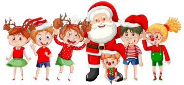 Beyaz arkaplanda çocuklu Noel Baba