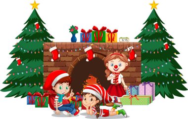 Mutlu çocuklar Noel 'i beyaz arkaplanda kutluyor